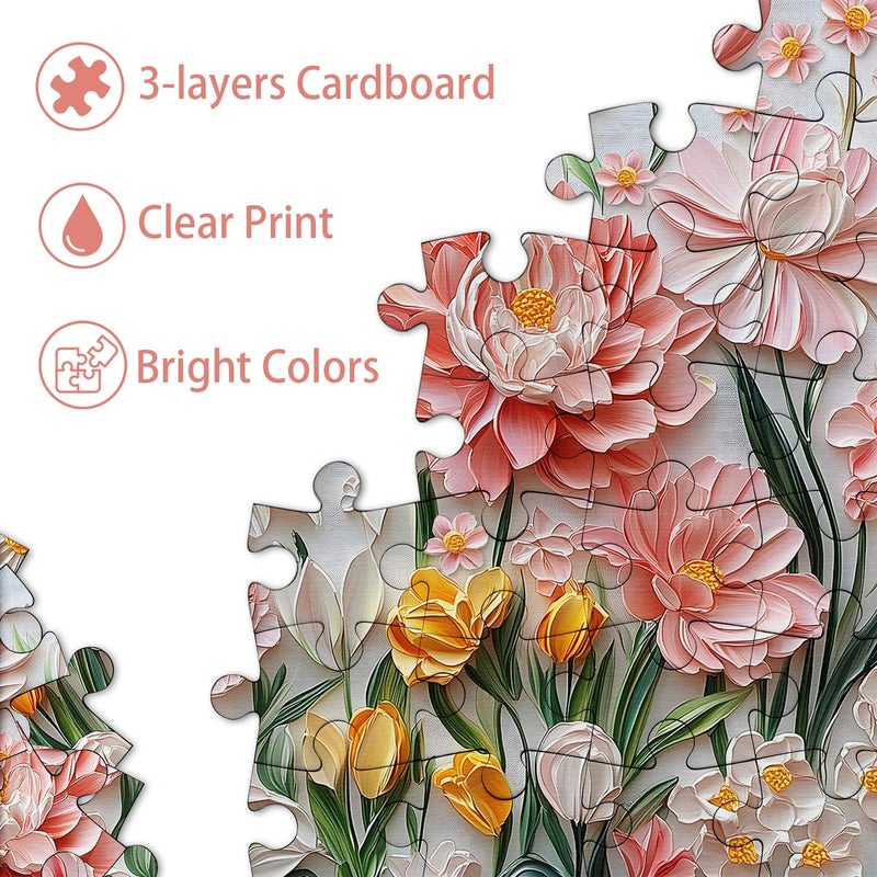 PICKFORU Spring Floral Puzzles for Adults 1000 Pieces, PICKFORU Wildflower Garden Flower Jigsaw Puzzle Oil Painting, Impossible Hard Plant Theme as Home Decor - Image 3