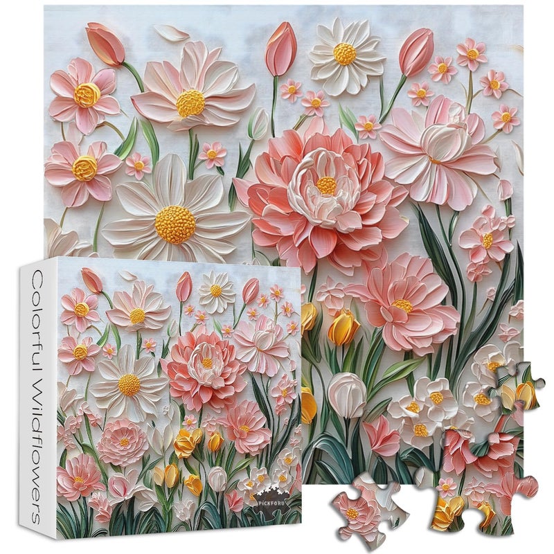 PICKFORU Spring Floral Puzzles for Adults 1000 Pieces, PICKFORU Wildflower Garden Flower Jigsaw Puzzle Oil Painting, Impossible Hard Plant Theme as Home Decor - Image 2