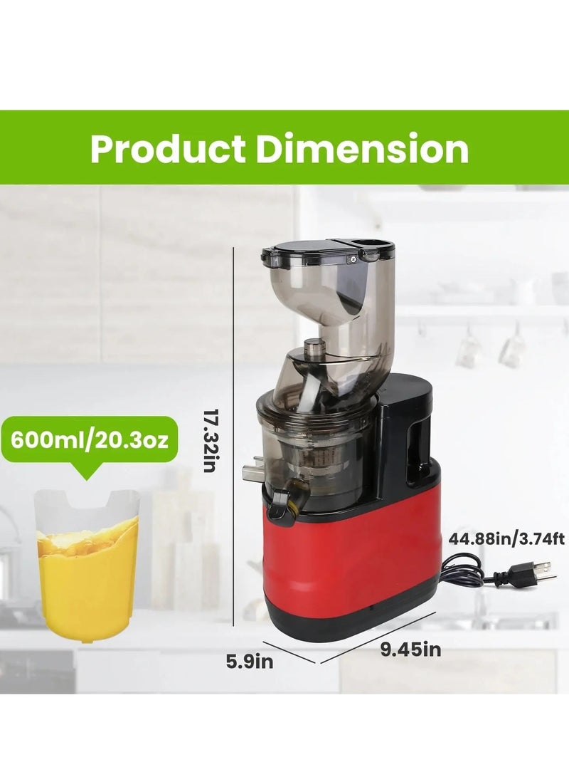 بلو فاير عصارة بطيئة متعددة الوظائف - فتحة تغذية كبيرة 8 سم للفواكه والخضروات الكاملة - عصر على البارد، عالي الجودة، صامت، سهل التنظيف، مواد آمنة للأطفال - عصارة كهربائية للمنزل أو السفر - Image 4