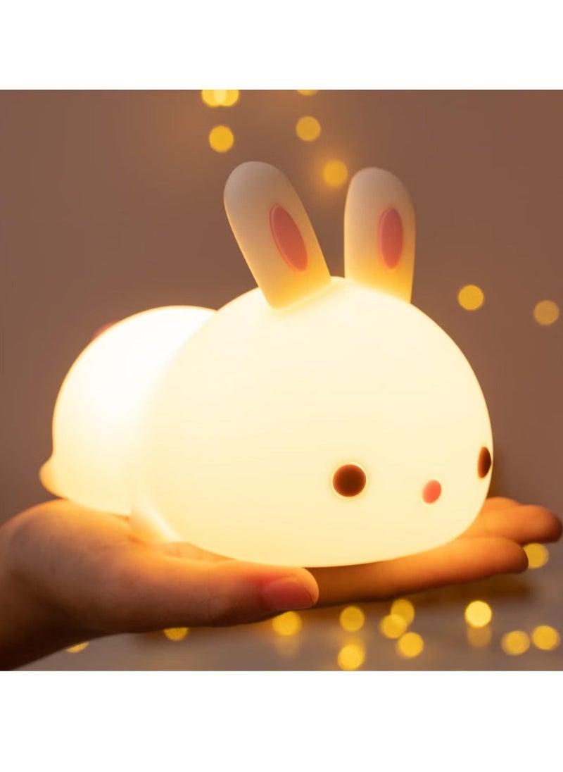 JAJEEK Cute Night Light for Kids - USB Rechargeable Bunny LED Night Lamp, 7 Color Changing Silicone Rabbit Light for Nursery, Baby Room Decor, Touch Control, Ideal Gift for Girls & Newborns - Image 1