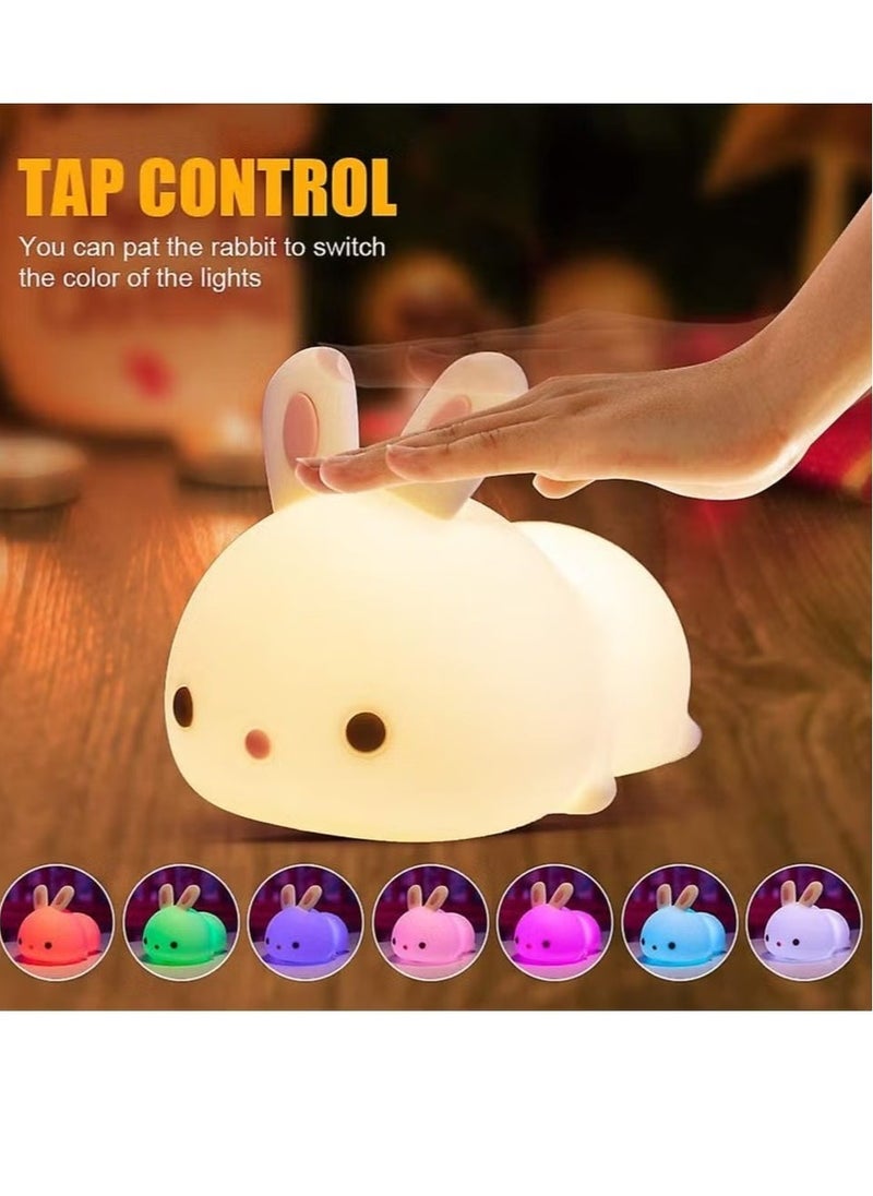 JAJEEK Cute Night Light for Kids - USB Rechargeable Bunny LED Night Lamp, 7 Color Changing Silicone Rabbit Light for Nursery, Baby Room Decor, Touch Control, Ideal Gift for Girls & Newborns - Image 3