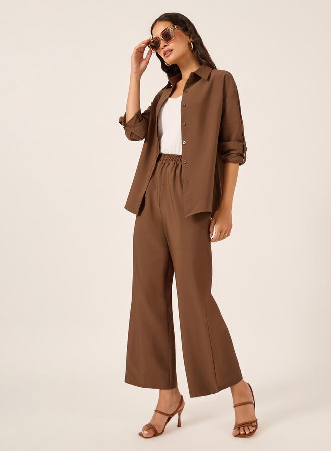 Styli Oversized Spread Collar Shirt and Wide Leg Pants Set - Image 1