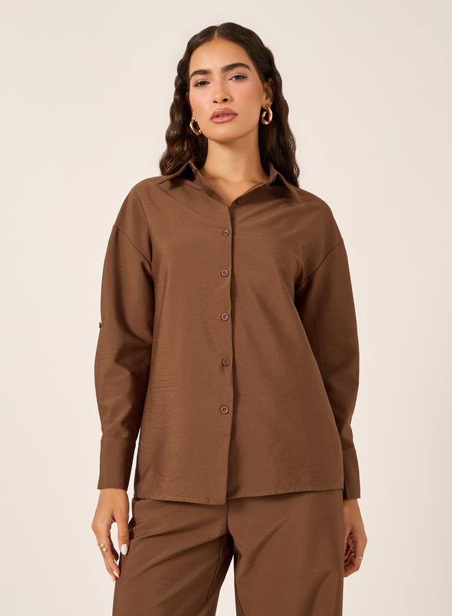 Styli Oversized Spread Collar Shirt and Wide Leg Pants Set - Image 2
