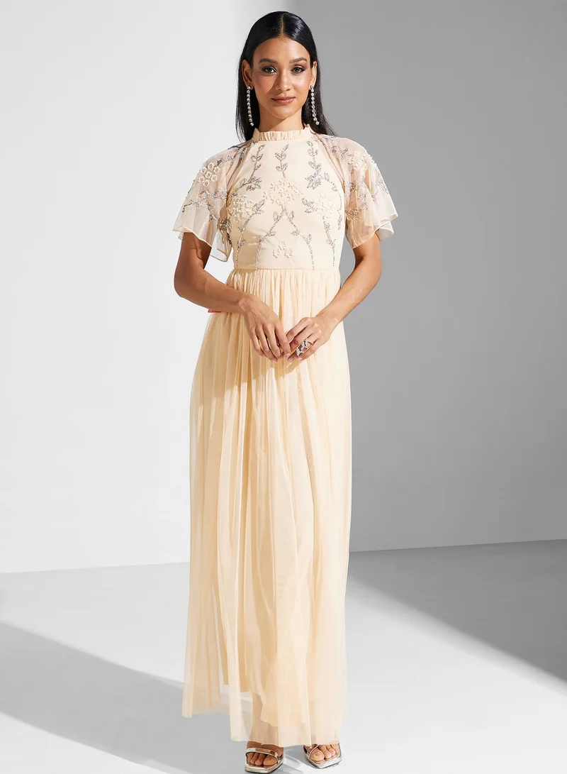 Frock and Frill Embroidered Chiffon Dress