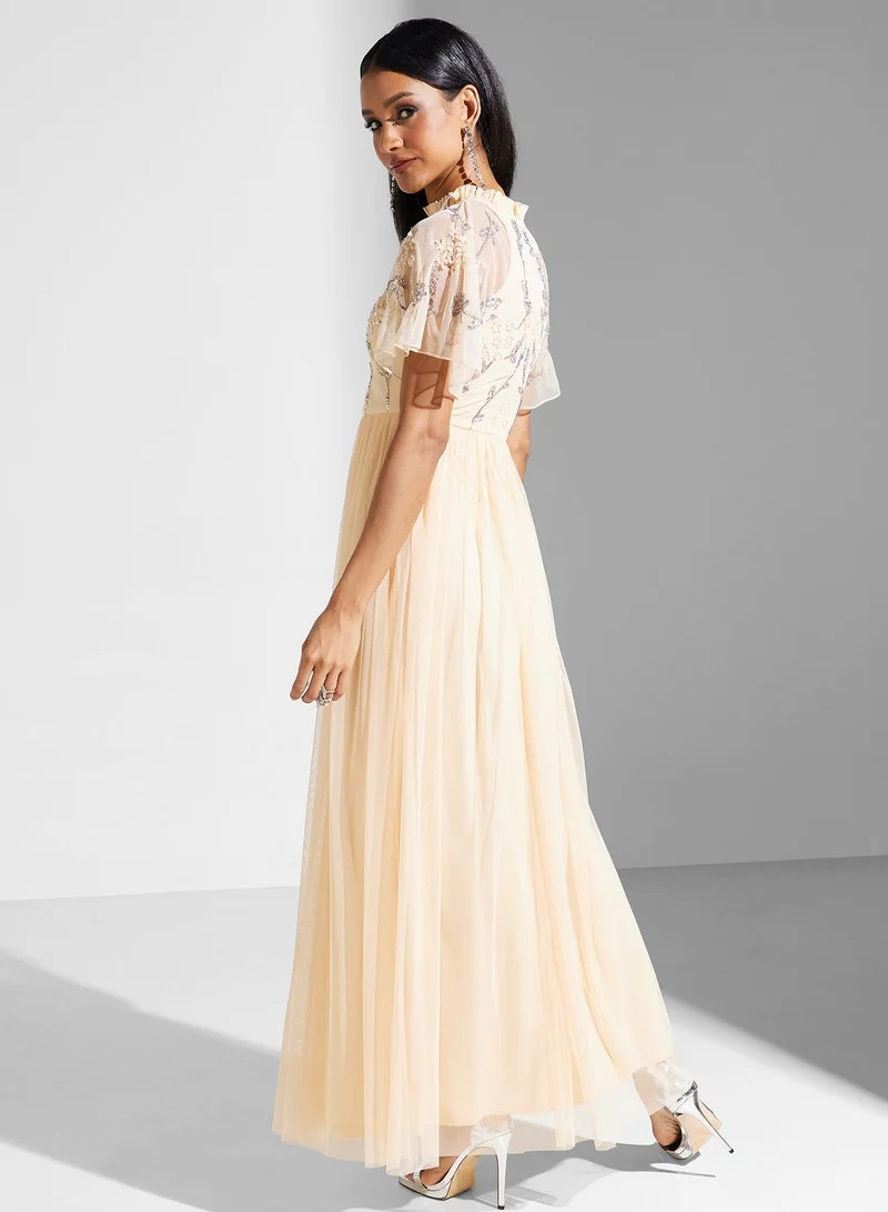 Frock and Frill Embroidered Chiffon Dress