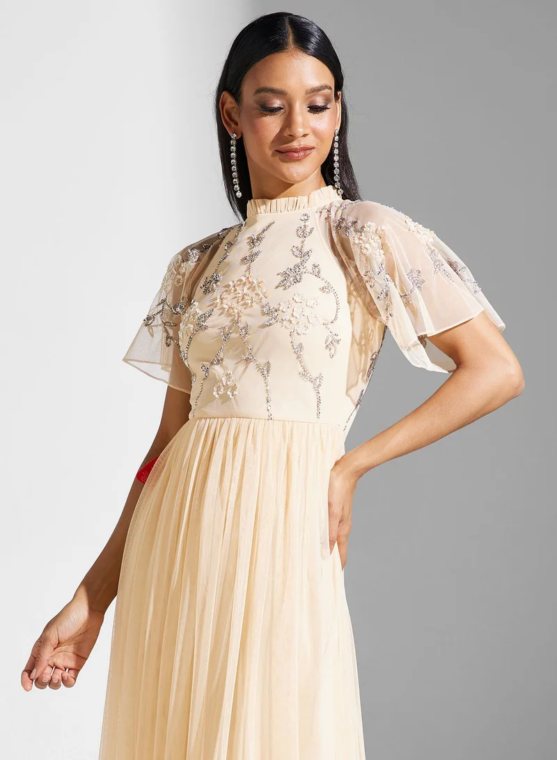 Frock and Frill Embroidered Chiffon Dress