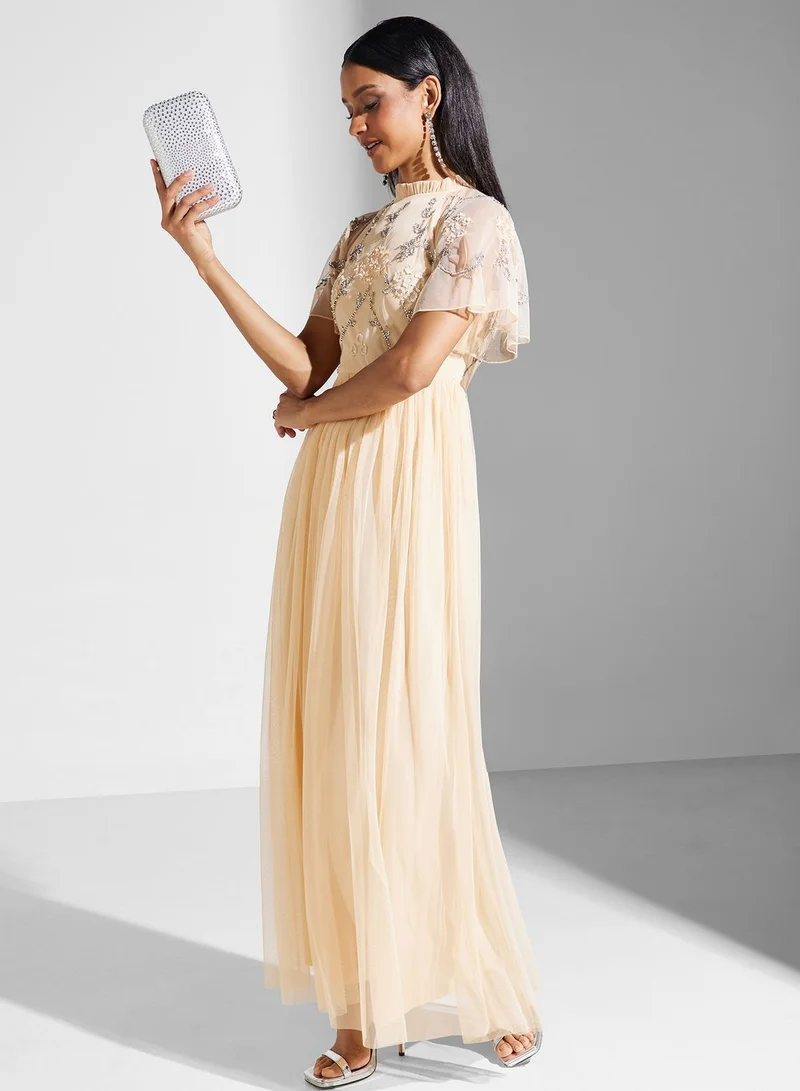 Frock and Frill Embroidered Chiffon Dress