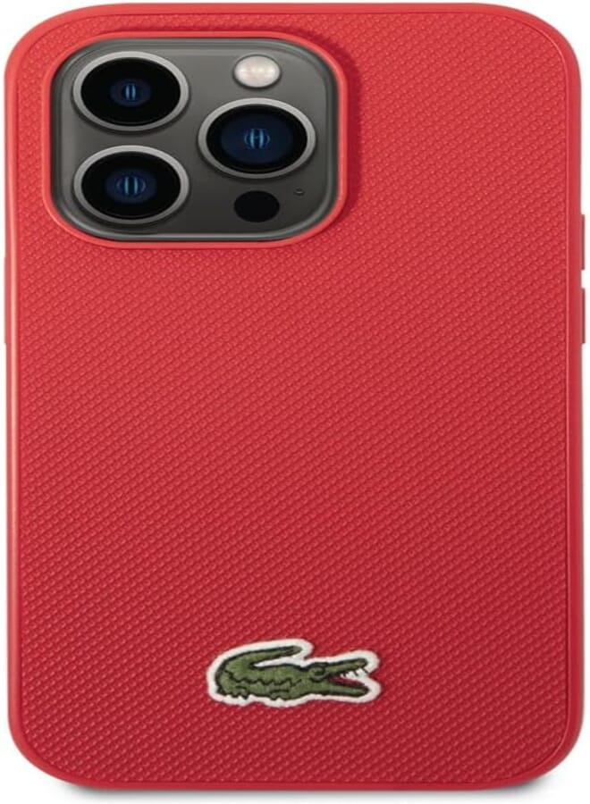 CG MOBILE Lacoste Hard Case Iconic Petit Pique PU Woven Logo Estragon Compatible With iPhone 14 Pro 6.1 inch, Lightweight, Anti-Fall, Bumper Protection, Full Protection, Classic - (Red)