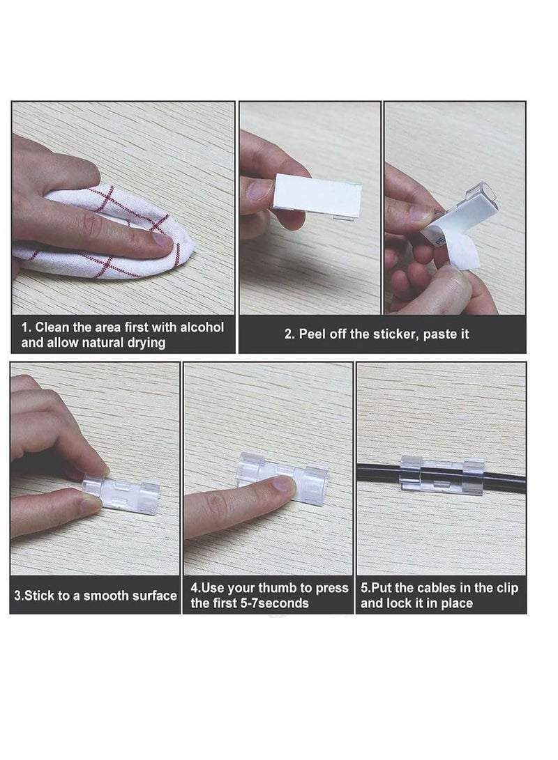 ECVV 40PCS Cable Clips Strong Self Adhesive Cable Management Clips Transparent Cord Holder Wire Clamp Cord Organizer for 6-8MM Cables Indoor/Outdoor - Image 5