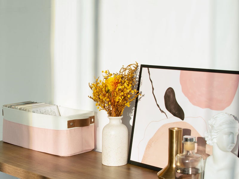 StorageWorks Narrow Storage Bins  Small baskets for Organizing  Long Storage Basket with Handles  Fabric Storage Bins for Shelf  Pink and White  2-Pack - Image 4