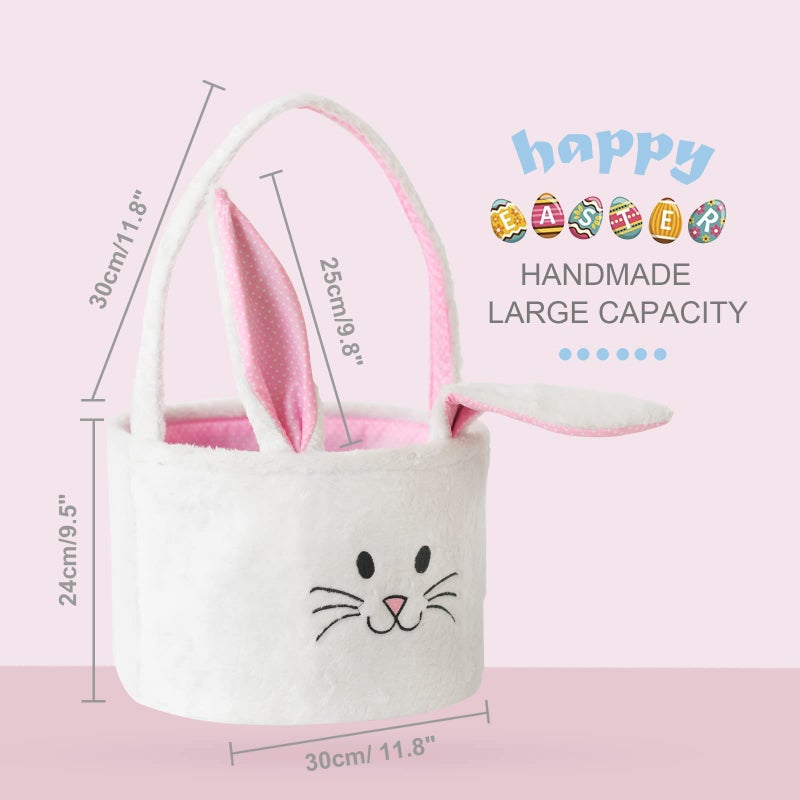 INough Easter Basket for Kids, Fluffy Bunny Easter Baskets for Boys Girls, Easter Gifts Basket with Foldable Ears, Baby Bags for Easter Egg Hunts - 11.8 x 9.5 Inches (Pink) - Image 3