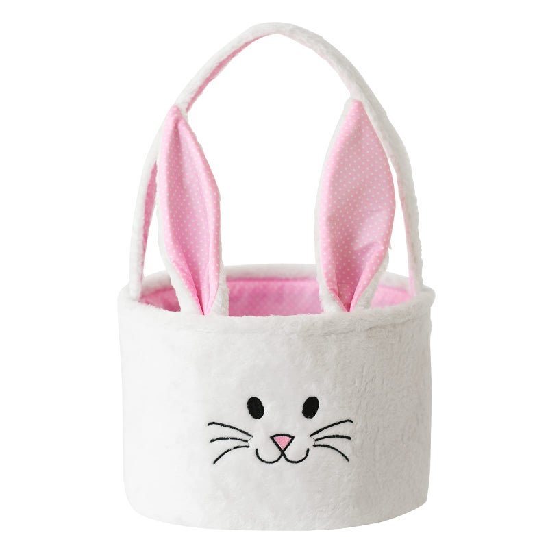 INough Easter Basket for Kids, Fluffy Bunny Easter Baskets for Boys Girls, Easter Gifts Basket with Foldable Ears, Baby Bags for Easter Egg Hunts - 11.8 x 9.5 Inches (Pink) - Image 1