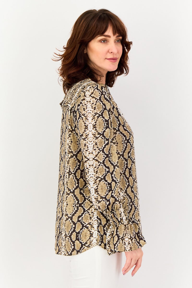 SELECTED Women Tie Neck Long Sleeve Snake Print Blouse, Multicolor - Image 2