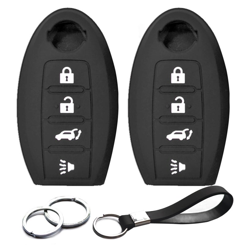 INFIPAR 2pcs Compatible with Nissan GTR Leaf Versa Altima Armada Frontier Kicks Maxima Murano Pathfinder Rogue Select Sentra Titan Versa Note Infiniti QX80 Black Silicone Key Fob Cover Case