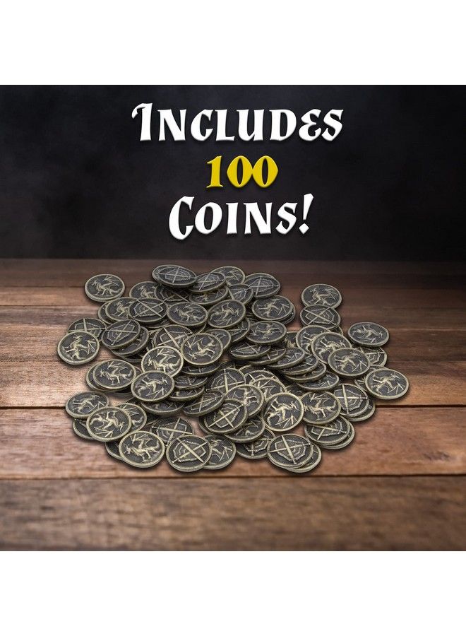 CASEMATIX Metal Coins And Carrying Pouch For Tabletop Rpg Board Games 100 Count Dnd Coins Fantasy Coins With Dragons & Sword And Shield Engraving, Metal Tokens For Board Games With Pu Leather Bag  - Image 3