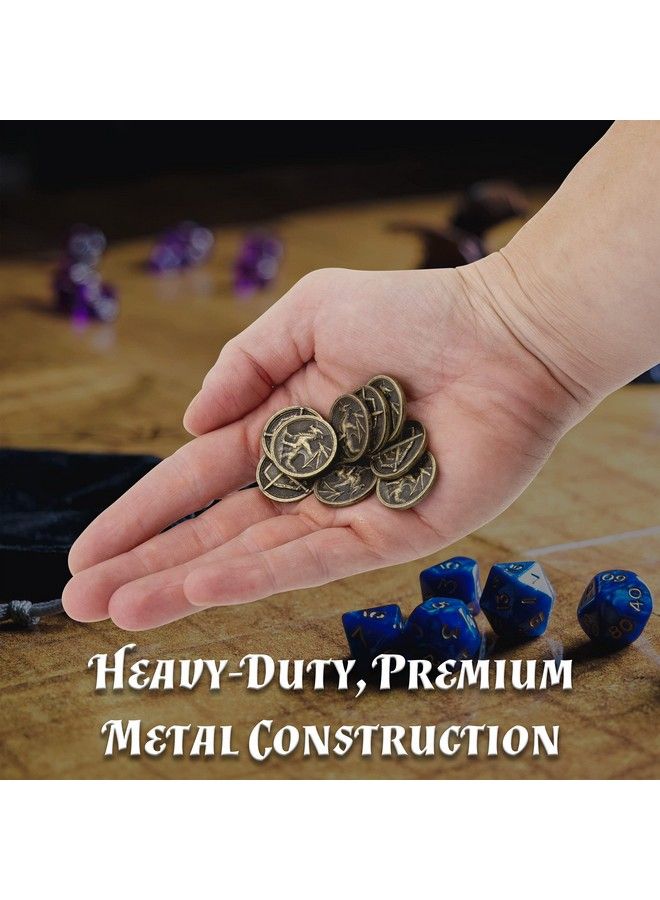 CASEMATIX Metal Coins And Carrying Pouch For Tabletop Rpg Board Games 100 Count Dnd Coins Fantasy Coins With Dragons & Sword And Shield Engraving, Metal Tokens For Board Games With Pu Leather Bag  - Image 5