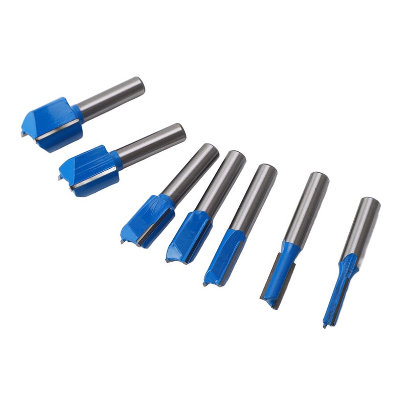 7 Pcs Straight Router Bit 8mm Shank Double Flute Wood Trimming Cutter Carbide Straight Cut Router Bit Set - Image 2