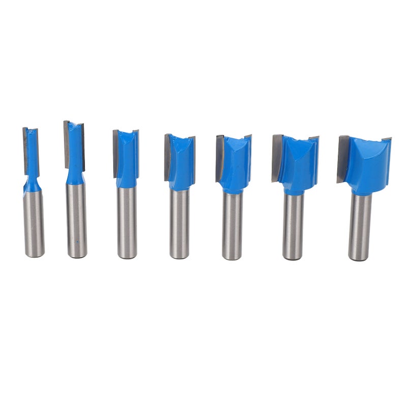 7 Pcs Straight Router Bit 8mm Shank Double Flute Wood Trimming Cutter Carbide Straight Cut Router Bit Set - Image 1