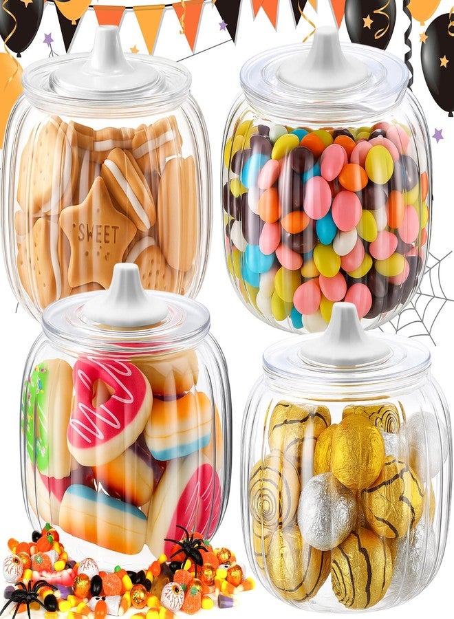 Mimorou 4 Pcs 42oz Halloween Pumpkin Jar with Lid Plastic Cookie Candy Jars with Airtight Lid Clear Pumpkin Shaped Snack Fruit Bowl for Halloween Fall Thanksgiving Home Indoor Party Decoration - Image 1