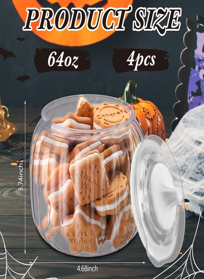 Mimorou 4 Pcs 42oz Halloween Pumpkin Jar with Lid Plastic Cookie Candy Jars with Airtight Lid Clear Pumpkin Shaped Snack Fruit Bowl for Halloween Fall Thanksgiving Home Indoor Party Decoration - Image 2