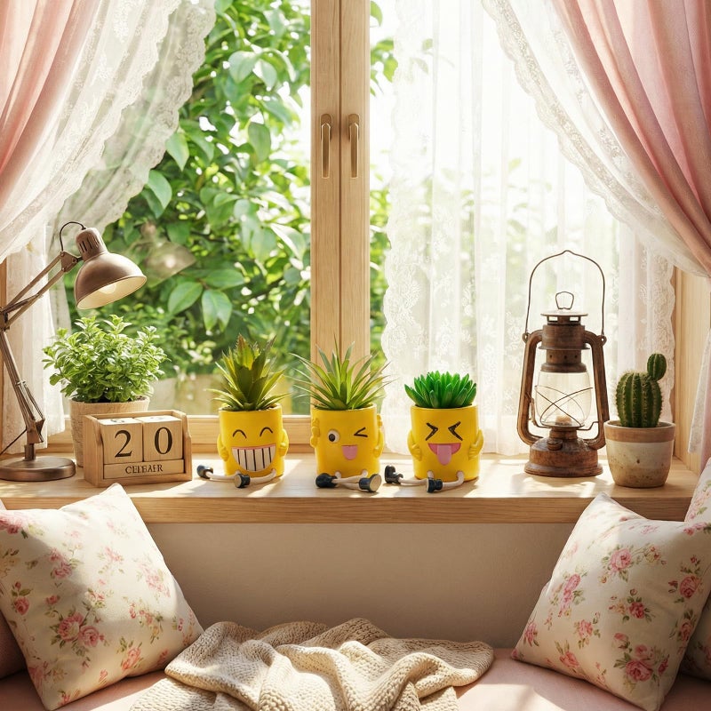 LUZOGA 3Pcs Cute Fake Plants Small Potted Succulents with Yellow Pot, Creative Artificial Succulent Plants in Hanging Leg Fun Pot, Mini Vibrant Faux Plant for Home Office Desk Decor and Gift Choice - Image 5