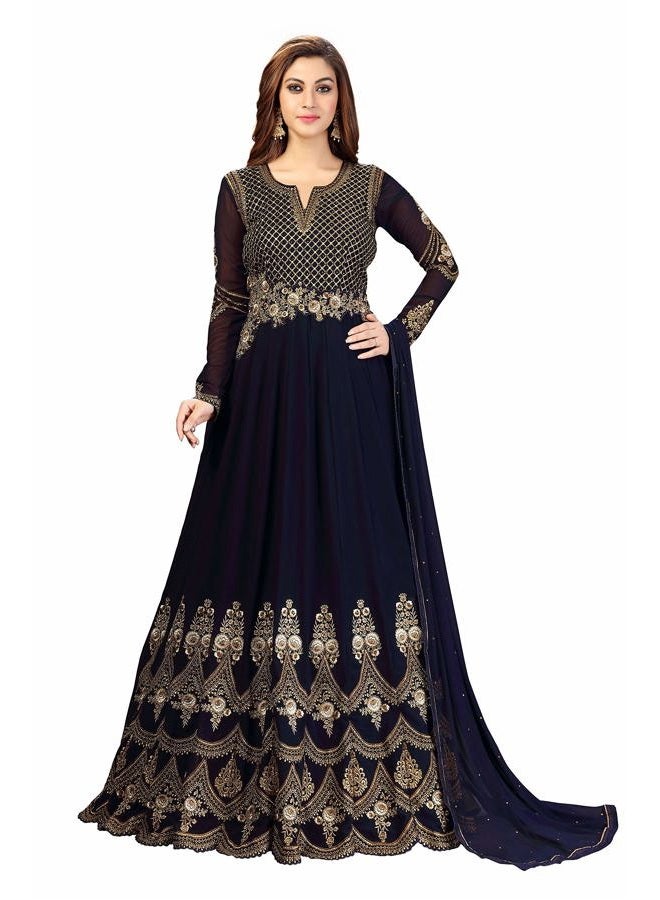 TRENDMALLS طقم أناركالي سلوار من تريندمولز للنساء مع تطريز من جورجيت مع دوبتة (G42-أزرق-S) - Image 1
