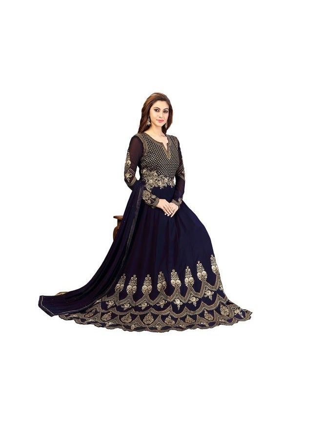 TRENDMALLS طقم أناركالي سلوار من تريندمولز للنساء مع تطريز من جورجيت مع دوبتة (G42-أزرق-S) - Image 5