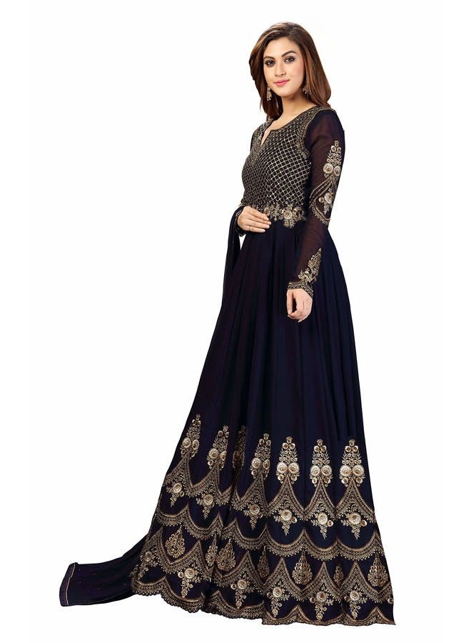 TRENDMALLS طقم أناركالي سلوار من تريندمولز للنساء مع تطريز من جورجيت مع دوبتة (G42-أزرق-S) - Image 3