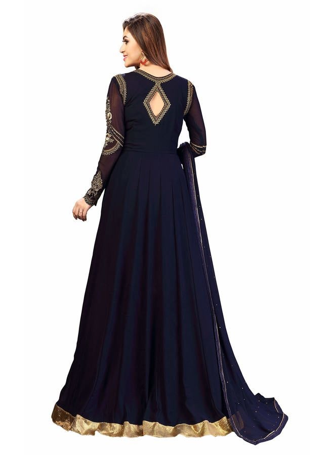 TRENDMALLS طقم أناركالي سلوار من تريندمولز للنساء مع تطريز من جورجيت مع دوبتة (G42-أزرق-S) - Image 2