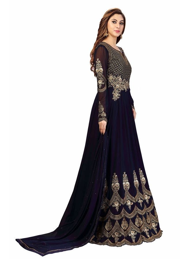 TRENDMALLS طقم أناركالي سلوار من تريندمولز للنساء مع تطريز من جورجيت مع دوبتة (G42-أزرق-S) - Image 4