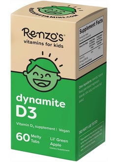 Dynamite Vitamin D3 - Dissolving Kids Vitamin D3-60 Sugar-Free Melty Tabs, Lil' Green Apple Flavored