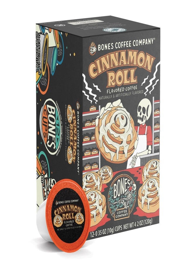 Bones Coffee Company Cinnamon Roll Flavored Coffee Pods, Low Acid Medium Roast Single-Serve Bones Cups, Compatible with 1.0 & 2.0 K-Cups Brewers Coffee Maker, 12 Count - Image 1