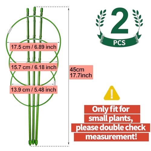 LEOBRO 2 Pack Plant Support Cage Metal Rust Resistant Garden Plant Support Ring Plant Stake Plant Support for Tomato, Trellis, Climbing Plant, Flower, 17.7” High, 5.48”/6.18”/6.89” Inner Diameter - Image 2