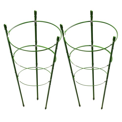 LEOBRO 2 Pack Plant Support Cage Metal Rust Resistant Garden Plant Support Ring Plant Stake Plant Support for Tomato, Trellis, Climbing Plant, Flower, 17.7” High, 5.48”/6.18”/6.89” Inner Diameter - Image 1
