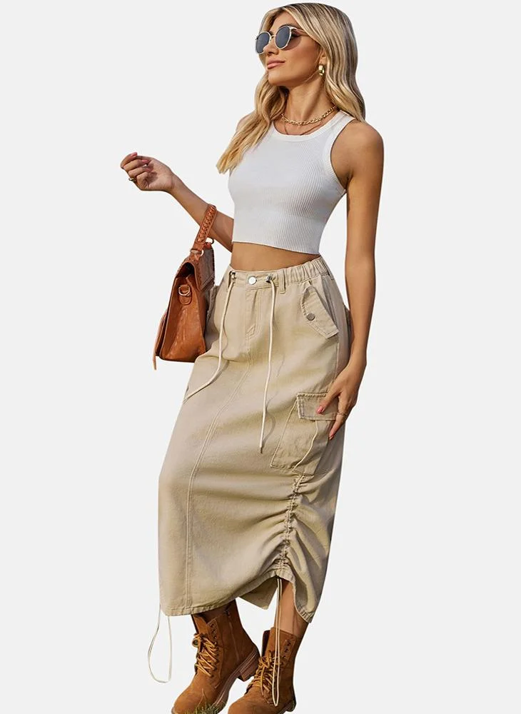 يونيكي Beige Mid Rise Plain Midi Skirt