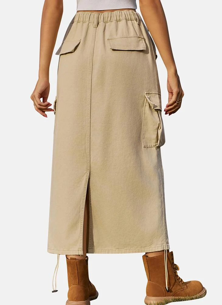 يونيكي Beige Mid Rise Plain Midi Skirt