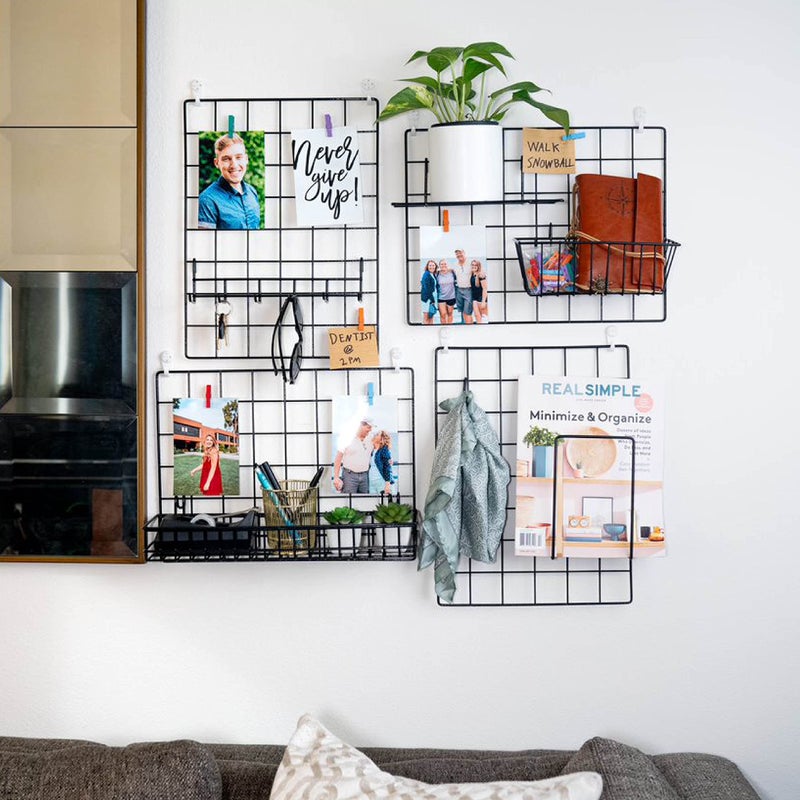 ODOXIA Hanging Baskets & Hooks Rack | Wall Grid Accessories for Wire Wall Grid Panel | Grid Panel Accessories | Wire Wall Baskets & Hanging Hooks | Grid Wall Storage | Pegboard Baskets & Key Holder - Image 4