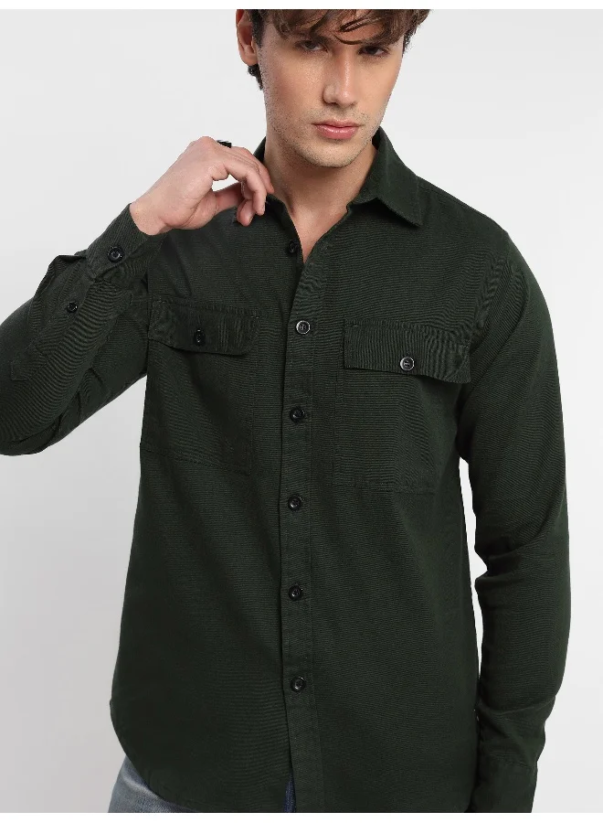 Beyoung Deep Olive Green Urban Shirt for Men