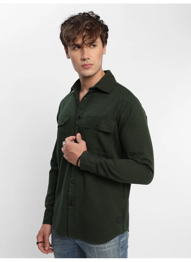 بيونغ Deep Olive Green Urban Shirt for Men