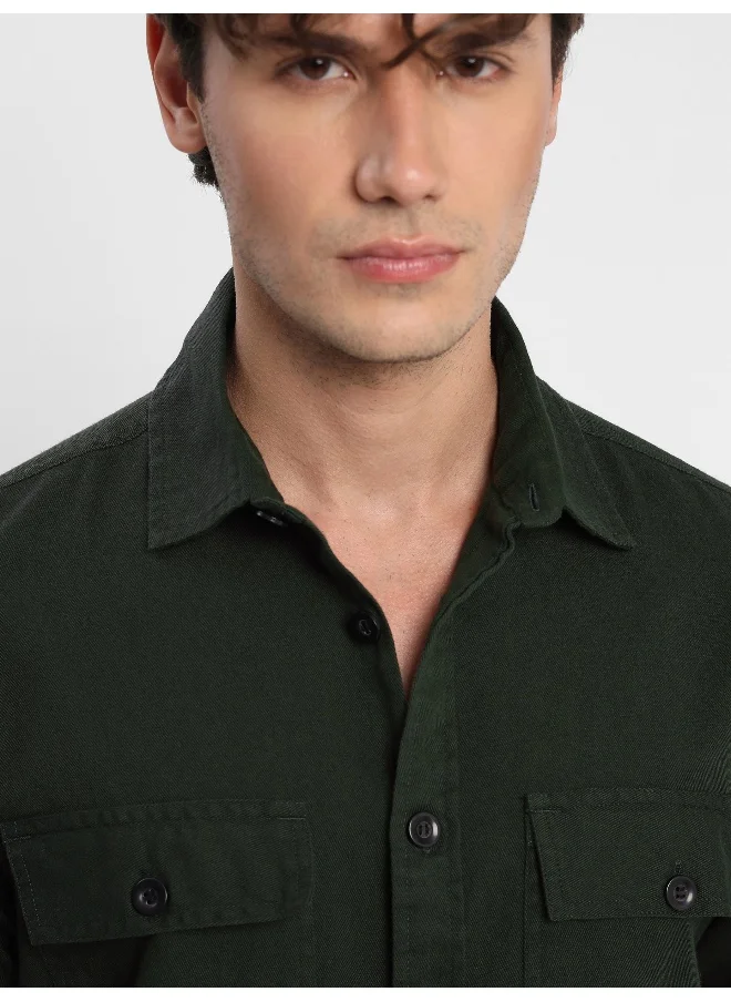بيونغ Deep Olive Green Urban Shirt for Men