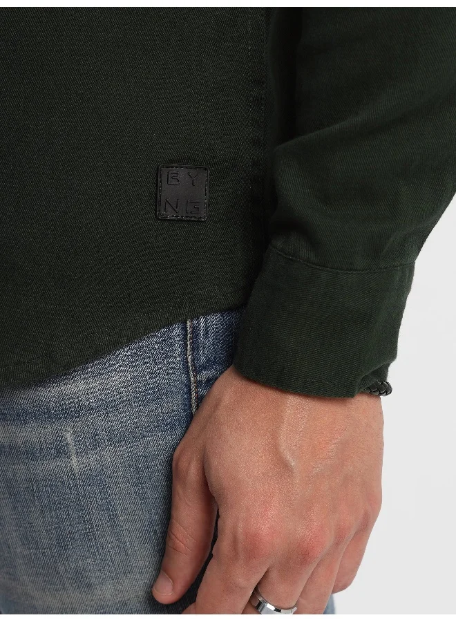 Beyoung Deep Olive Green Urban Shirt for Men