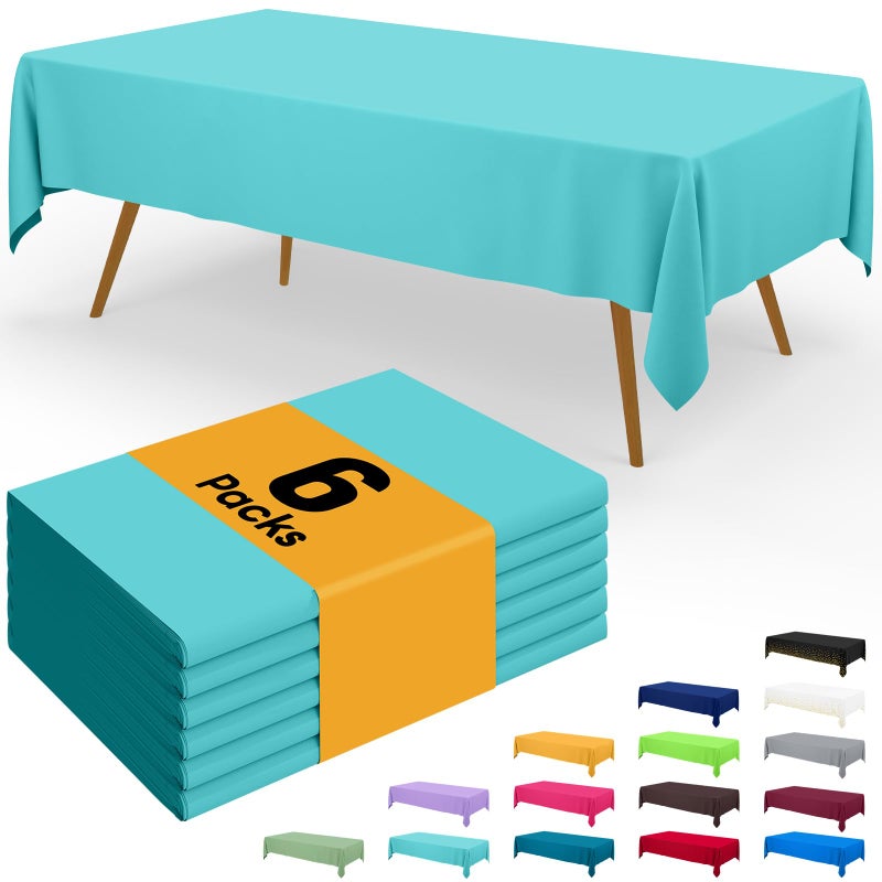Smiry Disposable Table Cloth - 6 Pack, 54 x 108 Inch Waterproof Rectangle Tablecloths for Parties, Decorative Plastic Table Cover, Leakproof & Sturdy, Teal - Image 1