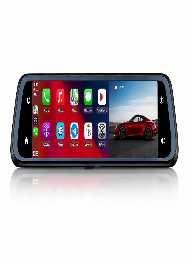 AXIOM 9.66 Inch Smart Rear View Mirror Dash Cam 4K Full HD | Starlight Night Vision | Apple CarPlay & Android Auto | Dual Camera Driving Recorder | Touch Screen Car DVR with Loop Recording - Image 2