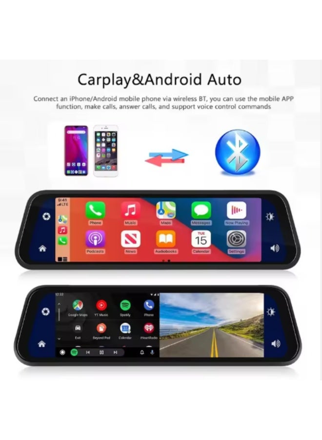 AXIOM 9.66 Inch Smart Rear View Mirror Dash Cam 4K Full HD | Starlight Night Vision | Apple CarPlay & Android Auto | Dual Camera Driving Recorder | Touch Screen Car DVR with Loop Recording - Image 4