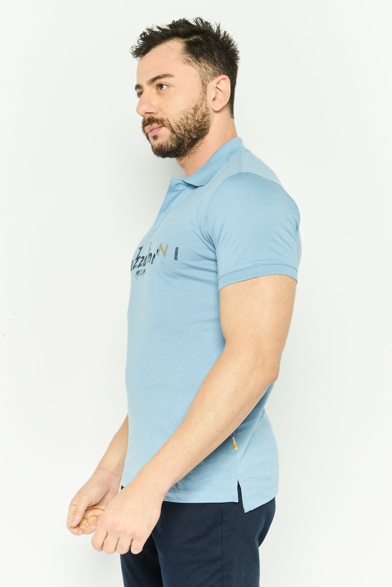 Gazzarrini Men Regular Fit Graphic Short Sleeve Polo Shirt, Light Blue - Image 3