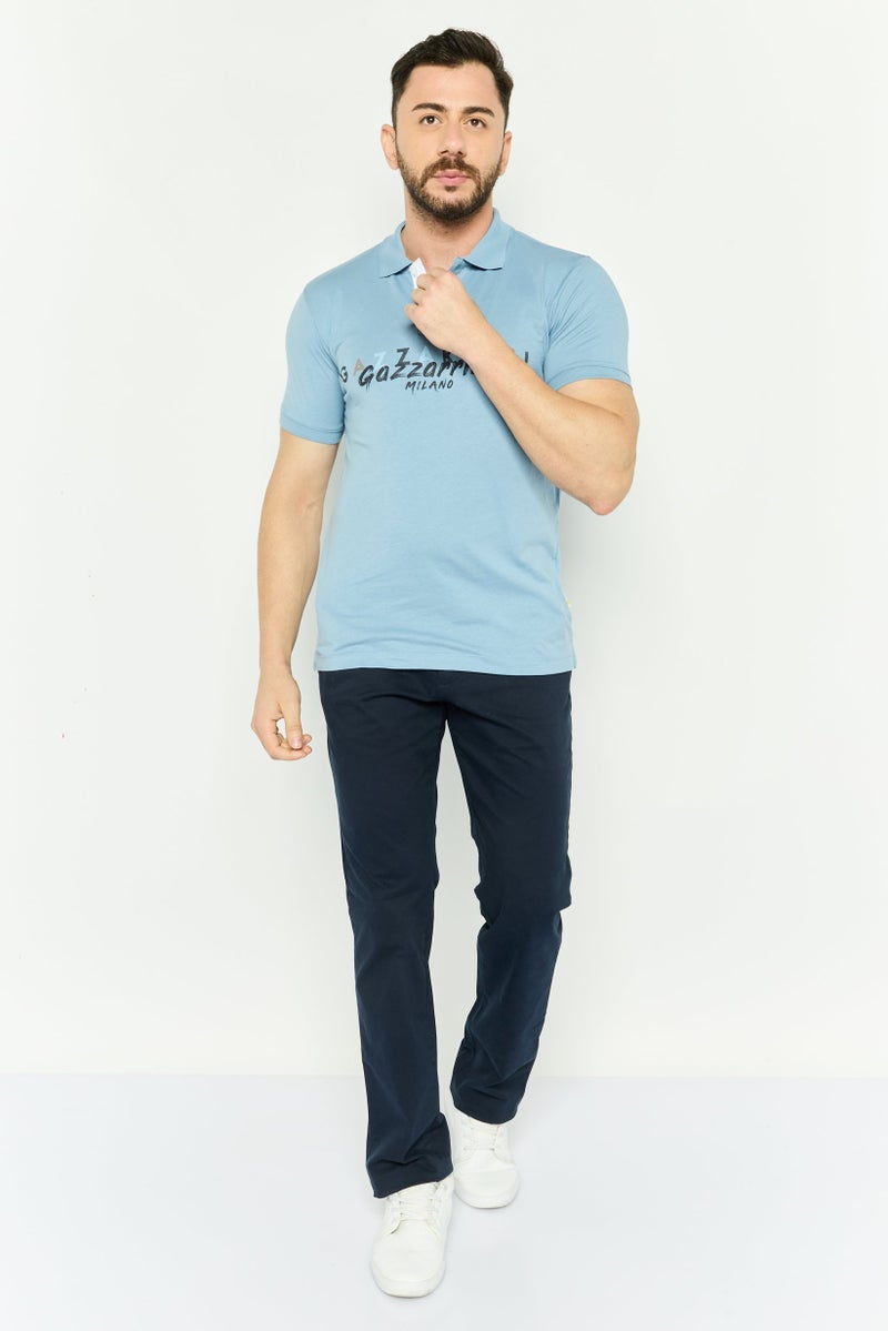 Gazzarrini Men Regular Fit Graphic Short Sleeve Polo Shirt, Light Blue - Image 2