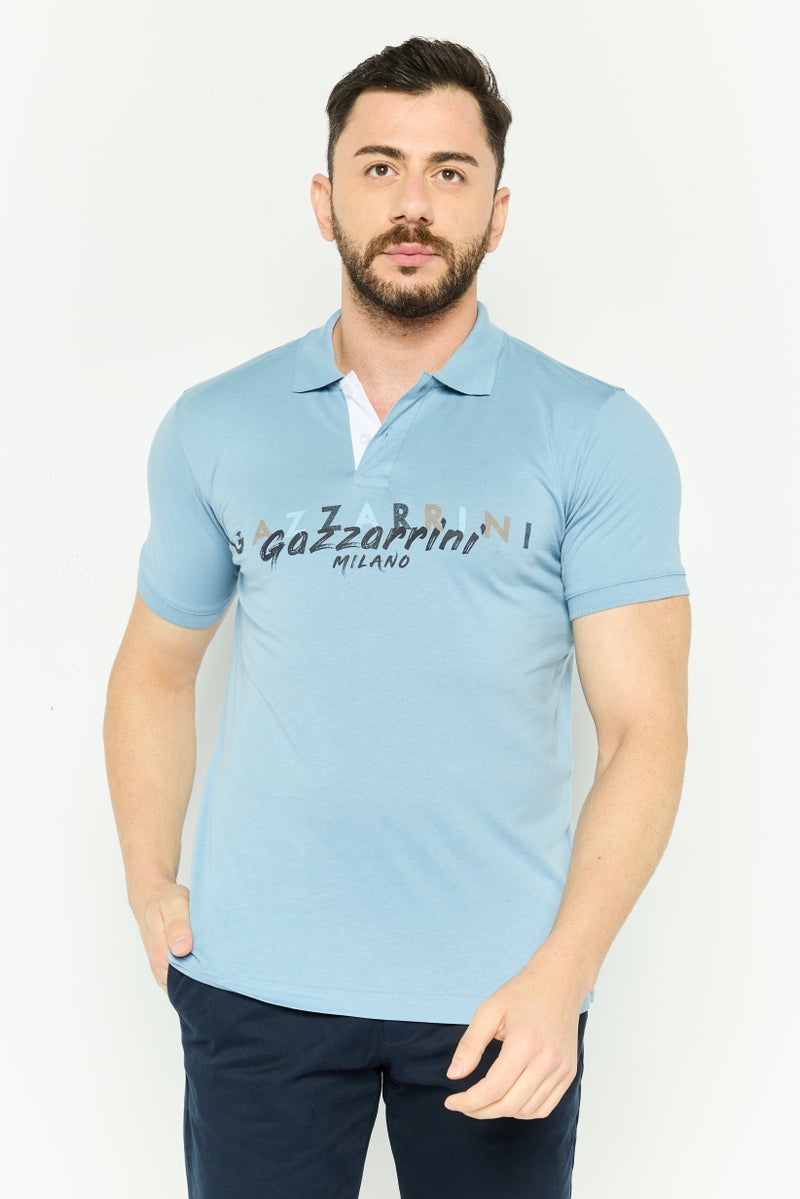 Gazzarrini Men Regular Fit Graphic Short Sleeve Polo Shirt, Light Blue - Image 1