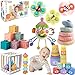 ELLECK Baby Toys 612 Months Montessori Toys for Toddlers 13 Year Old Busy Cube Teether Infants Bath 6 in 1 Stacking Blocks Rings Suction Cup Spinner Shape Bin Sensory 0035 - Image 3
