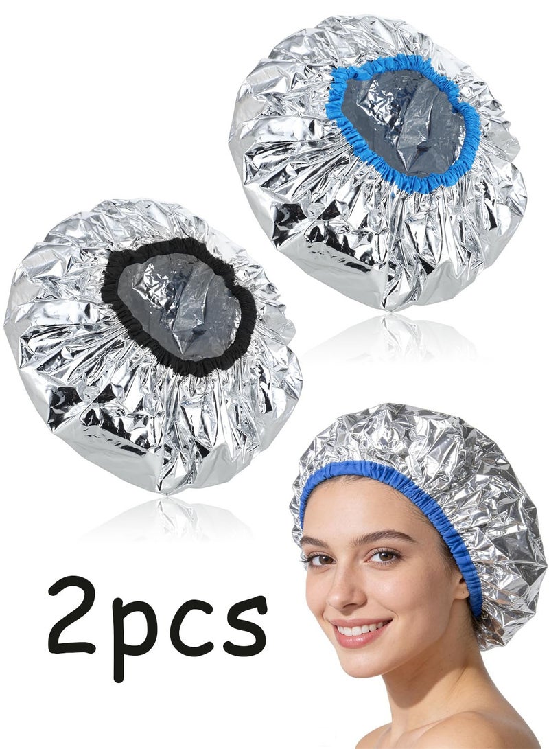 2 PCS Heat Cap For Deep Conditioning Hair Cap For Oil Treatment Double Layer Aluminum Foil Heat Cap Reusable Steam Cap Processing Caps Shower Cap For Long Thick Hair Dyeing Home Salon - Image 1