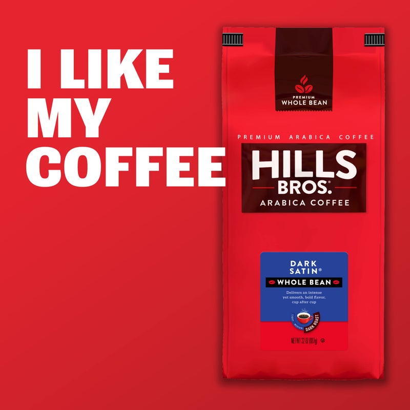 Hills Bros. Dark Satin Whole Bean Coffee â€“ Rich and Bold Premium Arabica Coffee Beans â€“ Orthodox Union Kosher â€“ Dark Roast, Fresh Grind for Best Aroma & Taste â€“ Dark Satin, 1 Pack of 24oz - Image 5